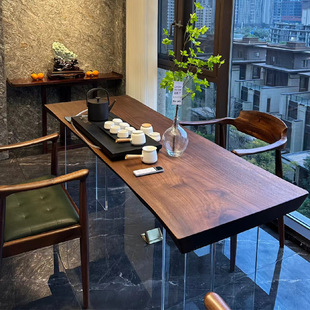 北美黑胡桃木实木大板茶桌茶台雨木餐桌南美胡桃木原木整板办公桌-阿里巴巴