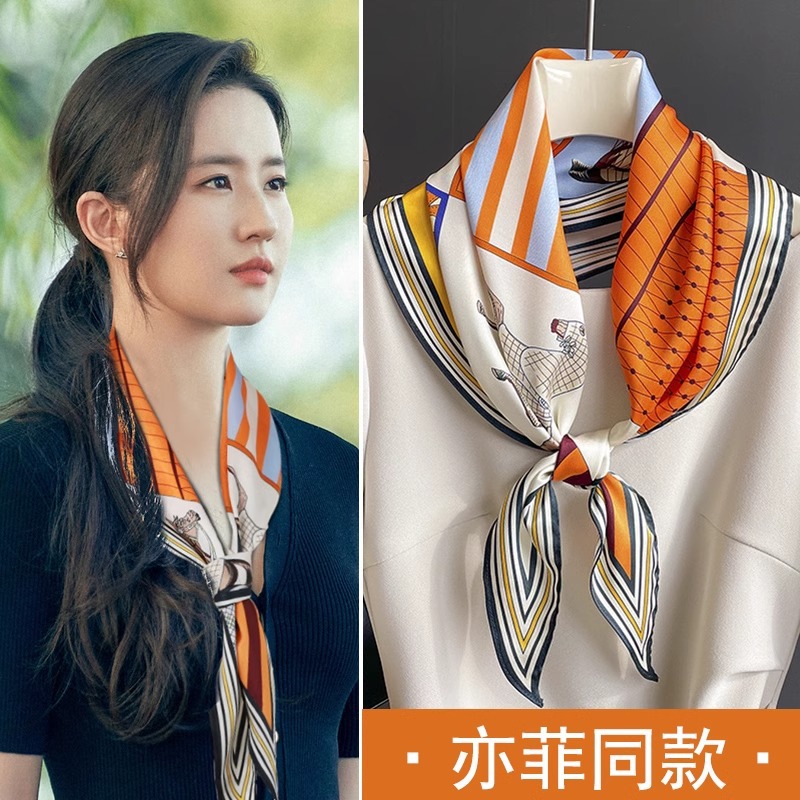 새로운 다용도 작은 마름모 직물 실크 스카프, 고급 스카프, 패셔너블한 복고풍 조랑말 가방, 터번 숄 도매