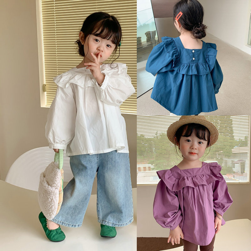 Girls' T-Shirt A-Line Loose Long-Sleeved Top Shirt 26 Spring and Autumn New Style Export Children's Clothing Dropshipping 3-8 Years Old