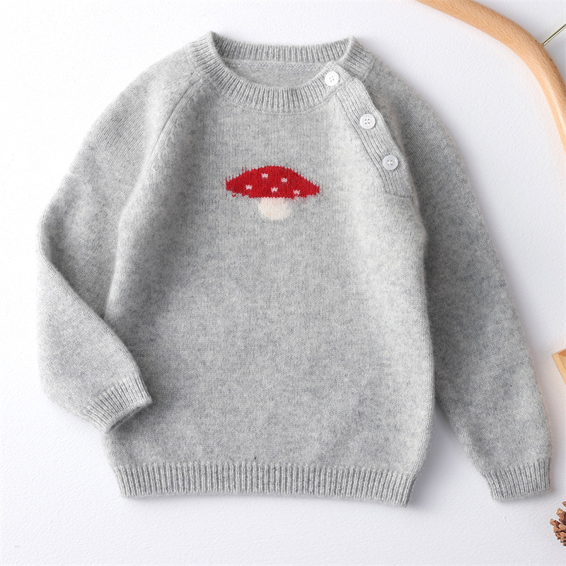 Autumn/Winter Children's Raglan Sleeve Button-Up Cartoon Jacquard Wool Sweater Thickened Pullover Knitted Sweater Base Layer