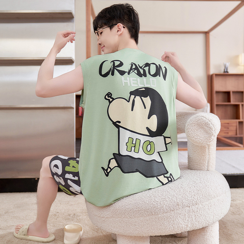 Summer Pajamas Students Cartoon Home Clothes suit Boys Teenagers Loose Thin Men Big Kids Summer Students