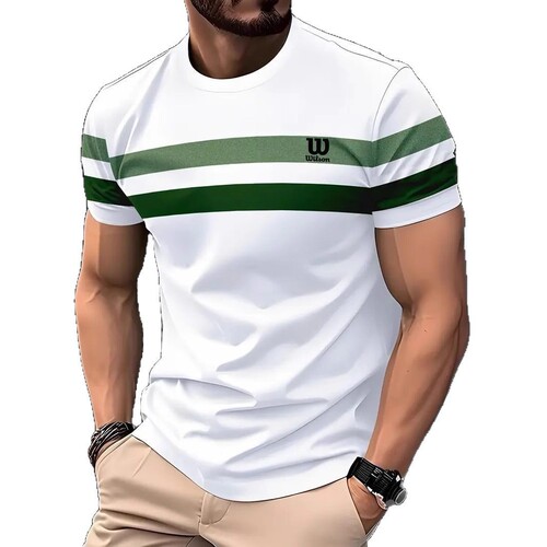 Summer High-Quality Striped Short-Sleeve T-Shirt for Men, European and American Fashion, Casual Style, 3D Printed Crew Neck Short Sleeve