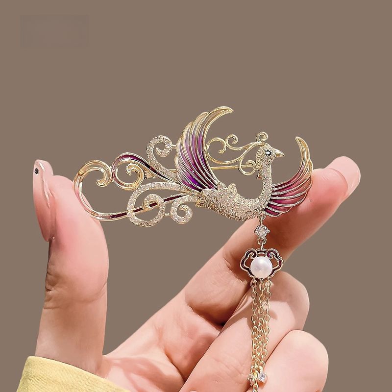 Chinese Style Enamel Brooch Women's Gradient Tassel Phoenix Light Luxury Vintage Corsage Pin Suit Jacket High-end Accessories