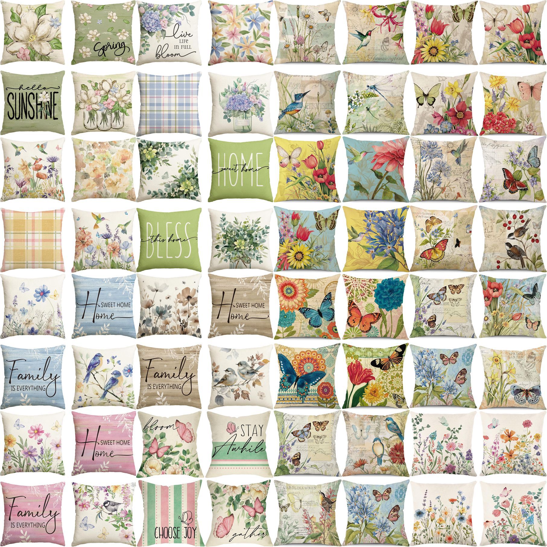 Fresh Spring and Summer Hot Cross-border Pillow Case Flower Green Leaf Butterfly Pillow Case Home Sofa Cushion Bedroom Pillow