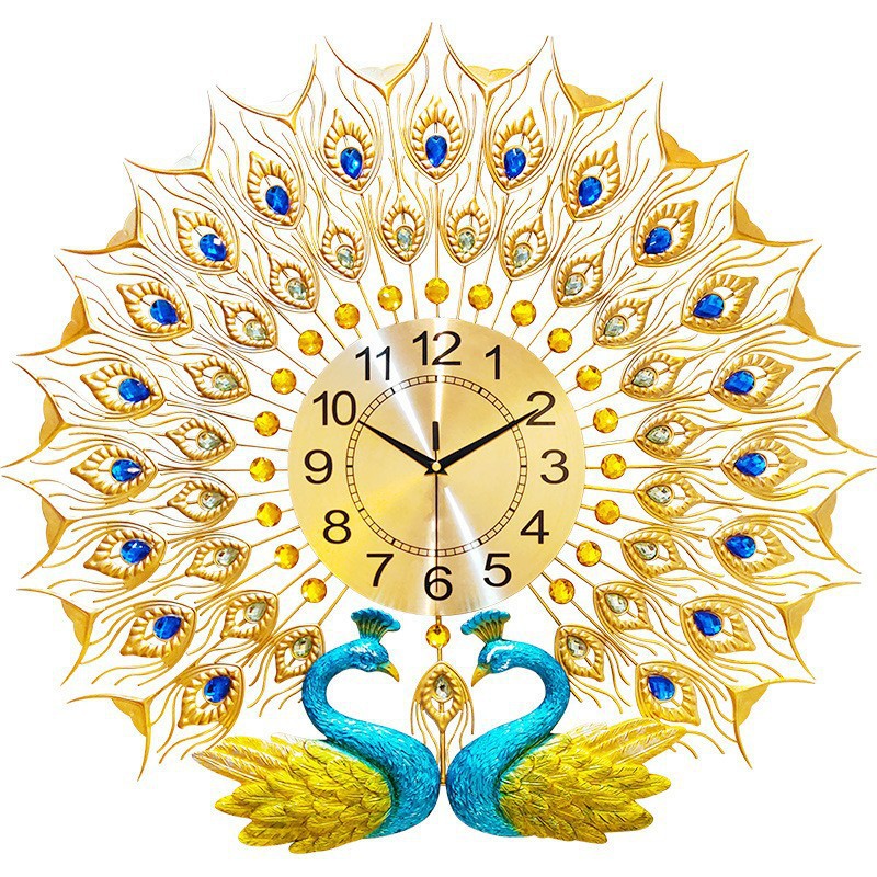 Reloj de pared de pavo real elegante de hierro forjado, diseño creativo de moda silenciosa, reloj de comercio exterior/Amazon