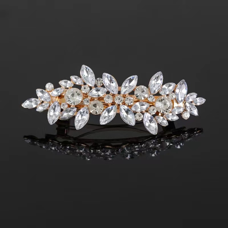 Peigne orné de cristaux, perles dorées et strass, bijou de coiffure de mariée, style transfrontalier européen et américain. Ornement en cristal, perle dorée, peigne à strass. Cheveux de mariée_voghion.com