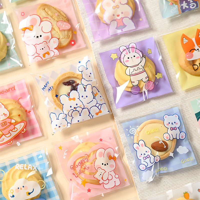 新款饼干包装袋雪花酥自封袋子曲奇糖果包装自粘袋卡通自封袋批发