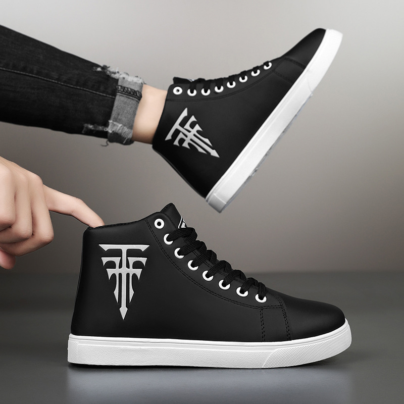 Herr high top casual sneakers i läder halkfria andningsbara vita_voghion.com