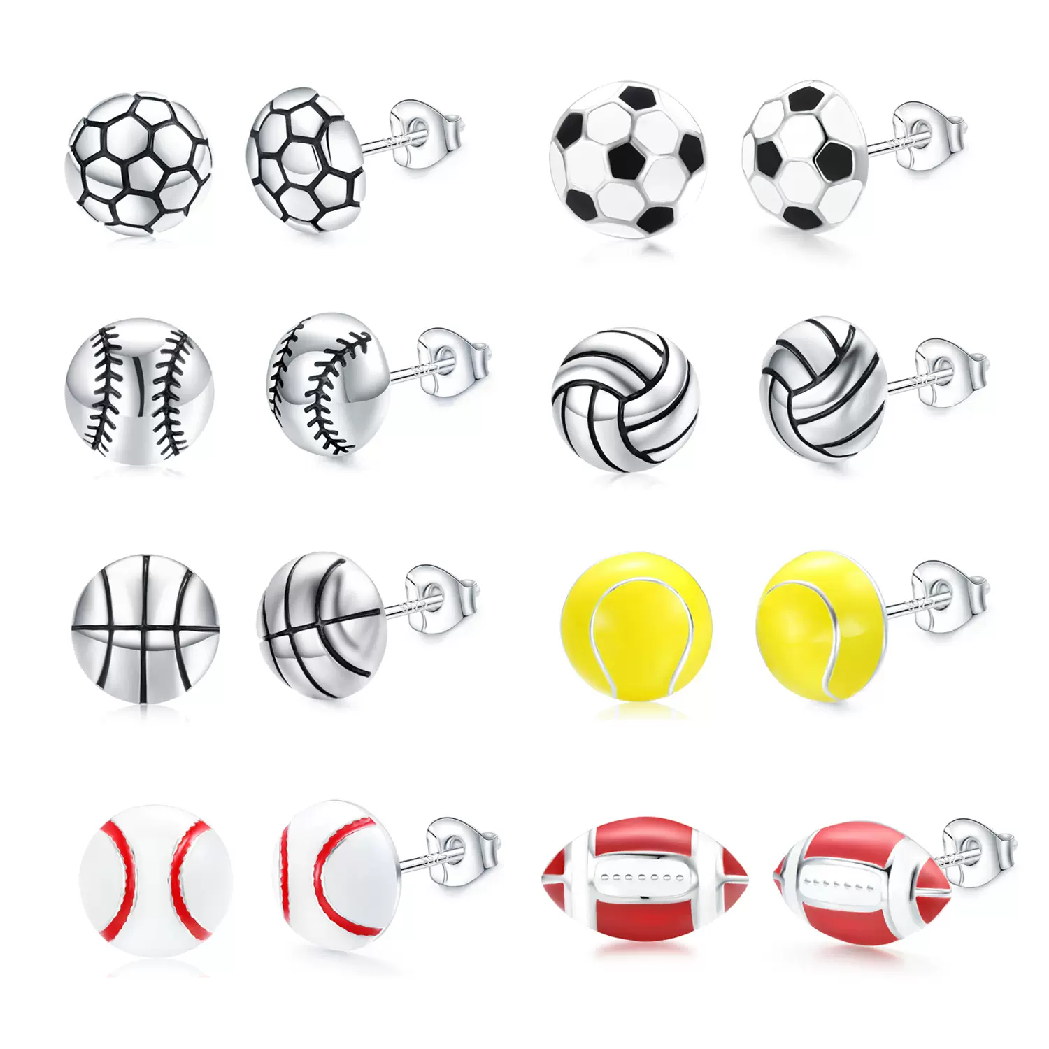 新款亚马逊批发纯银耳针篮球耳环运动耳环足球铜耳钉排球棒球耳饰