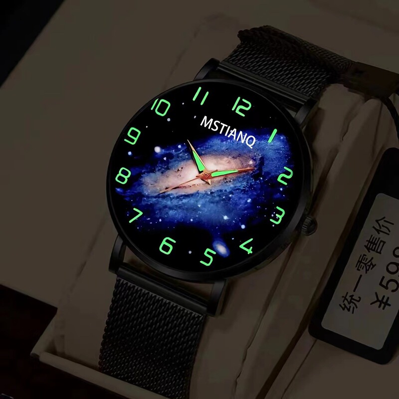 Watches for Men, Teenagers, Middle and High School Students, Fashionable and Trendy Luminous Black Technology Quartz Watch with Large Dial