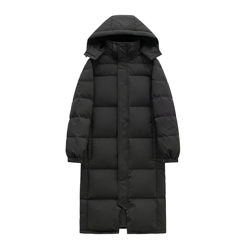 Black Simple down Cotton Coat, Extra Long Over-The-Knee Style, 2026 Large Size Unisex Couple's Thickened Jacket Black Simple down Cotton Coat, Extra Long Over-The-Knee Style, 2026 Large Size Unisex Couple's Thickened Jacket