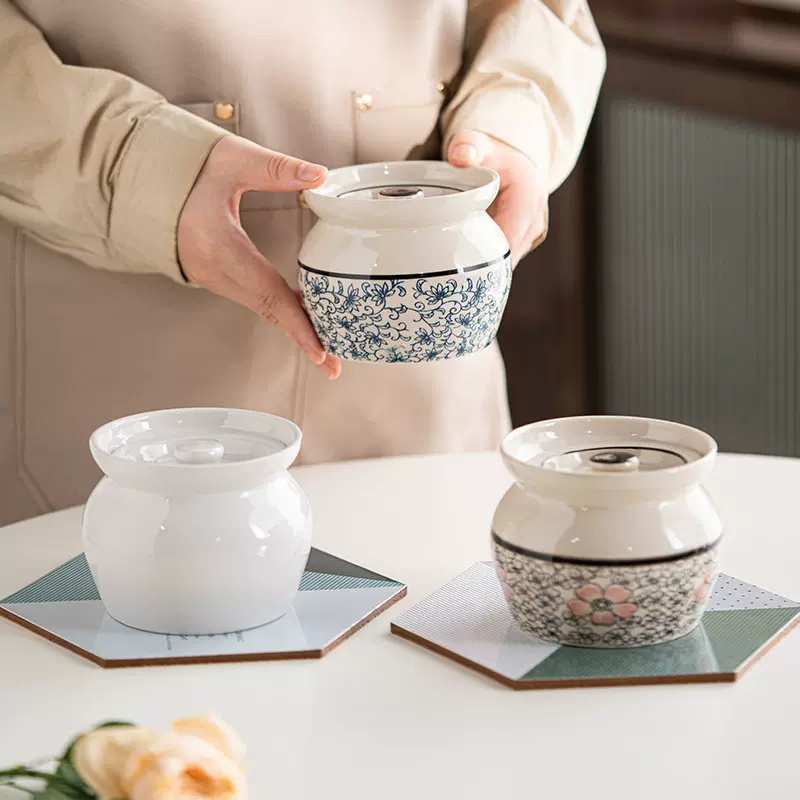 老式煨汤瓦罐蒸蛋炖罐家用饭店炖盅陶瓷带盖隔水蒸盅一人食煲汤罐