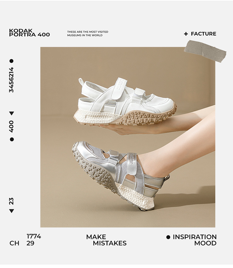Giày sneaker nữ bít mũi lưới thoáng khí đế dày phong cách thể thao — Màu bạc KD09 chi tiết 7