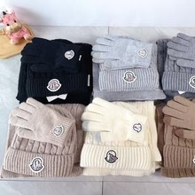 秋冬正确字母帽子围巾手套三件套加厚保暖二维码扭花款高质量热销