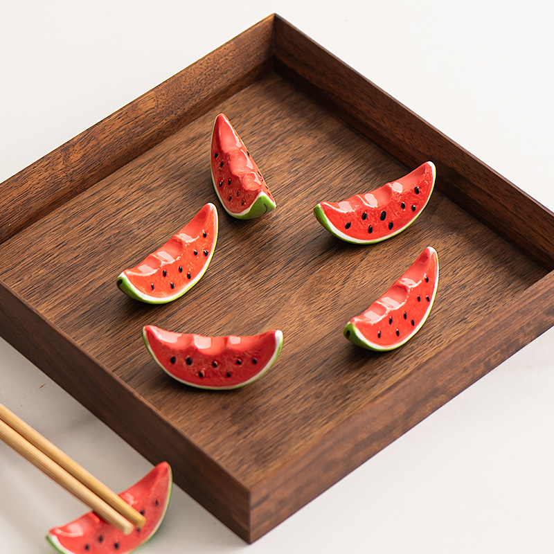 Japanese Ceramic Chopstick Rest Fruit Watermelon Chopstick Holder Home Decor Festive Red Chopstick Holder Restaurant Table Pen Holder