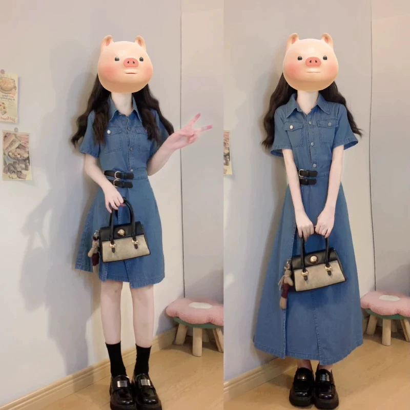 Женское джинсовое платье больших размеров из двух частей для полных мм, новое летнее цельное платье с закрытой талией, длинная и короткая юбка для похудения