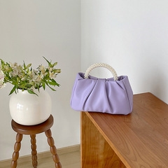 雲朵包2023夏季新款時尚仙女珍珠手腕潮流手提包單肩斜挎褶皺包女