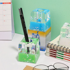 Square cartoon pen holder for girls, jelly color, cream, oil drop hourglass, office desk pen insert, decoration, ornament, gift