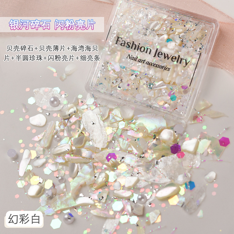 Nail Art Nail Ornament Crystal River Powder Stone Nail Stone Pearl Mixed Shell Magic Color Sequin Glitter Diamond Silver