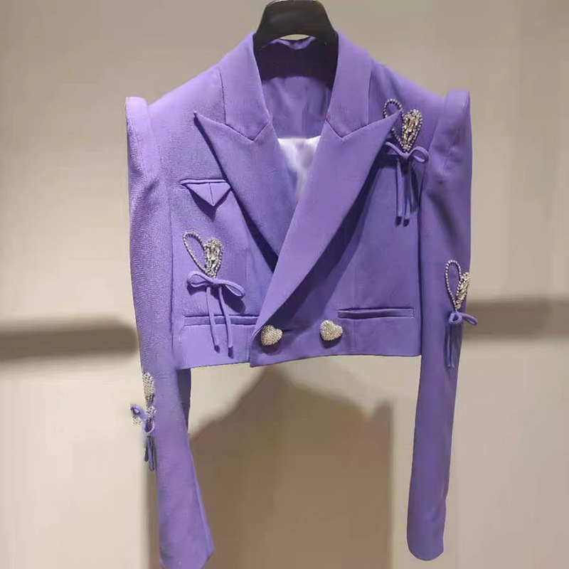 現貨重工愛心蝴蝶結釘鑽西裝春秋新款名媛小衆廓形西服短外套女潮