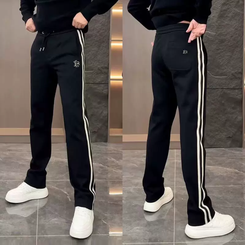 2024秋冬标志拼接纯色绣标潮休闲卫裤抖音快手网红同款宽松小脚裤