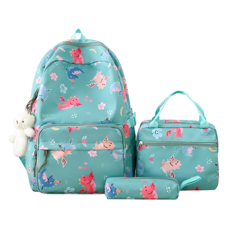 Mochila impresa de dibujos animados lindo de alto aspecto Mochila pequeña mochila fresca hembra Junior High School aislamiento Bento mochila conjunto de tres piezas