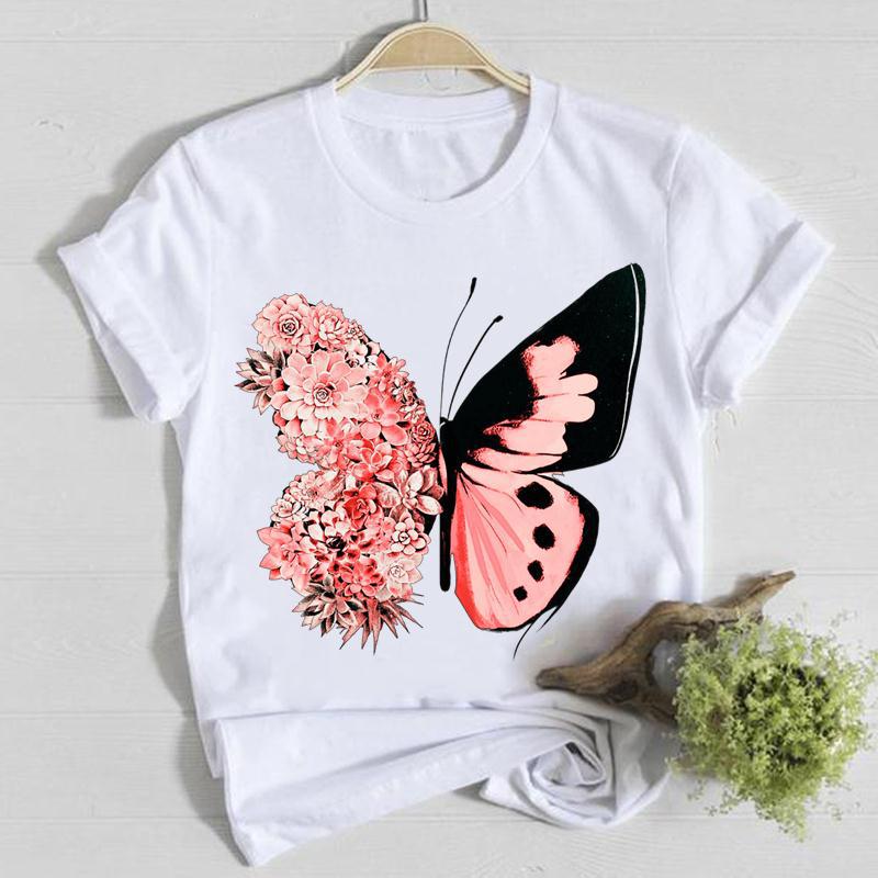 T-shirt Tops Type Holiday Occasion Round Neck Neckline Wholesale Women'S Casual Classic Style Butterfly Short Sleeve Printing T-Shirts
