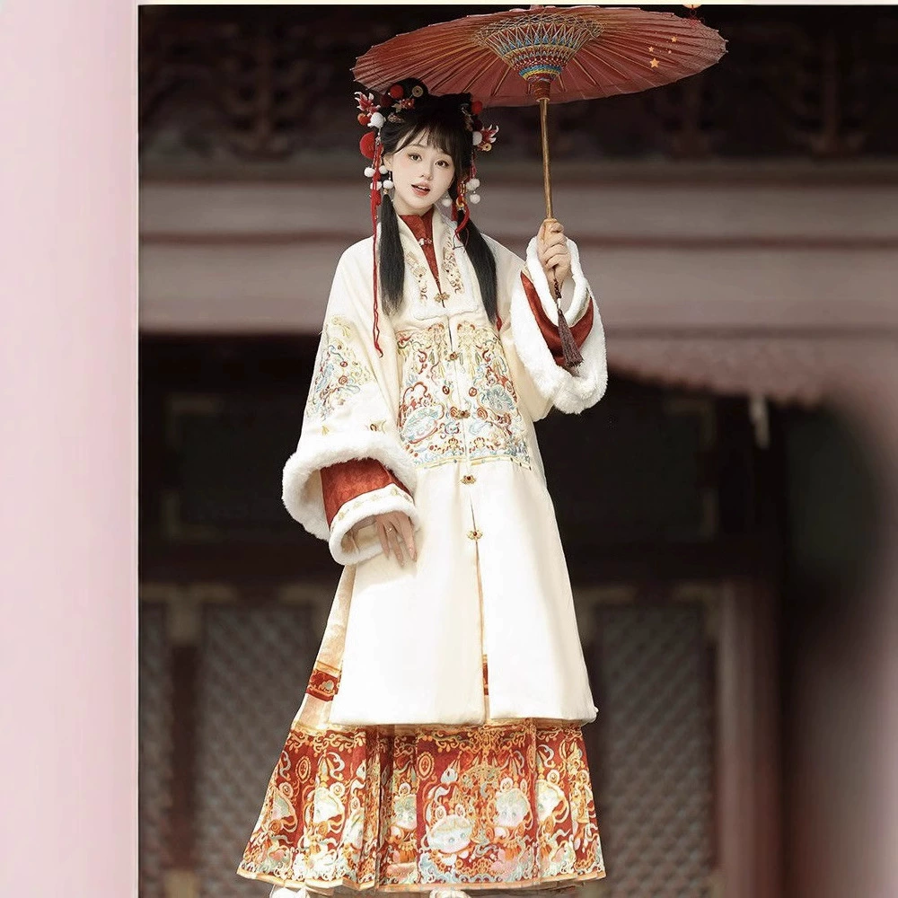 Зимний костюм с бархатной вышивкой Hanfu Ежедневный теплый новогодний костюм плюс длинная бархатная юбка с конским лицом костюм супер сказочный Hanfu