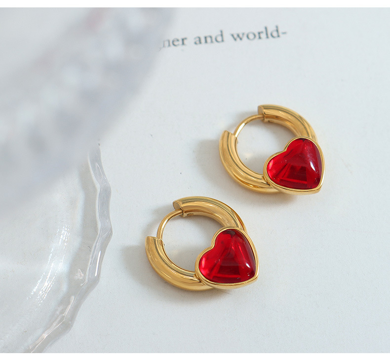 Fashion Heart Shape Titanium Steel Earrings Inlay Artificial Gemstones Stainless Steel Earrings_colorza_3