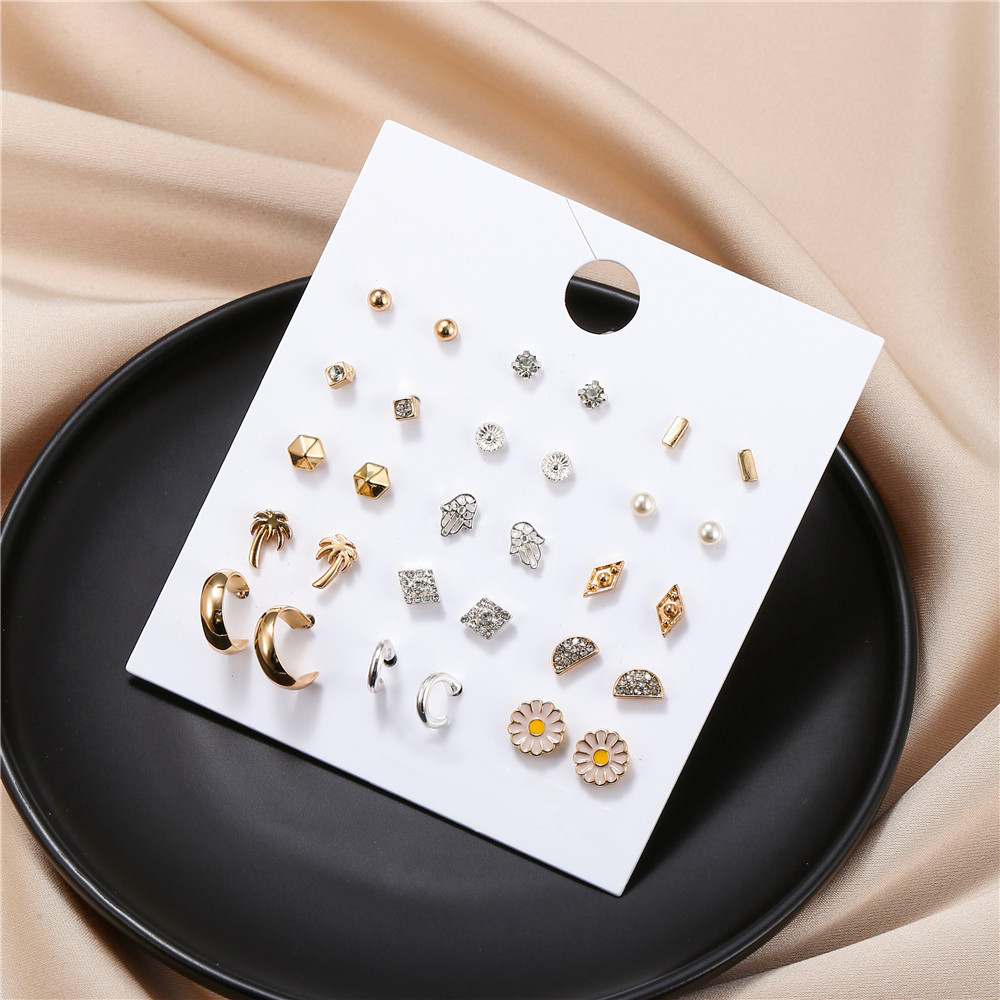 Simple Geometric Ear Studs Coconut Tree Daisy Multi-to-one Card Combination display picture 2