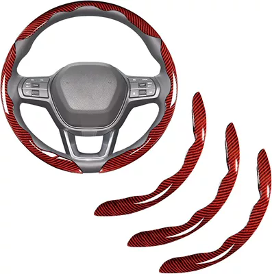 Steering wheel cover — design sports wind buckle - carbon-fiber-bright-film-red-3-pack-38cm