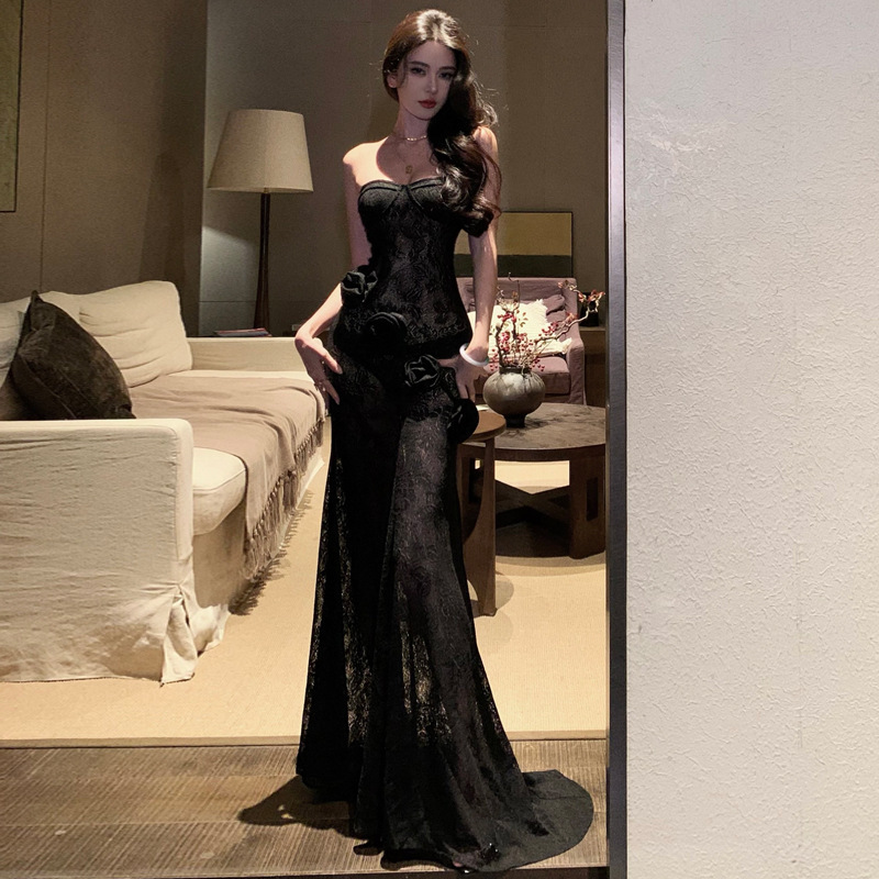 Beautiful Atmosphere, Pure Lust, Three-Dimensional Flower Tube Top Dress, Sexy Slim Long Skirt