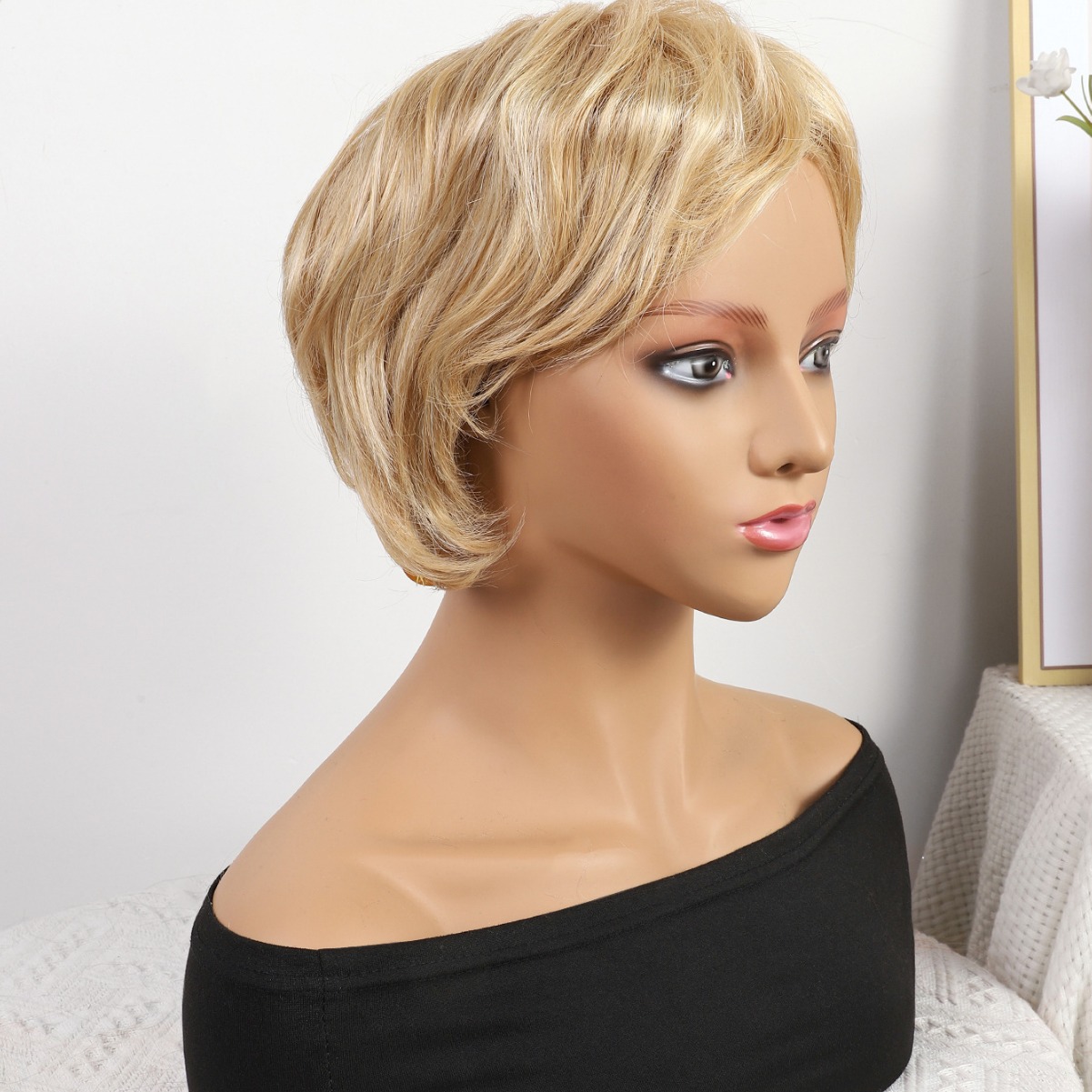 Cabeza de bob de fibra química al por mayor peluca de pelo de estudiante mecanismo de peluca cubierta de cabeza