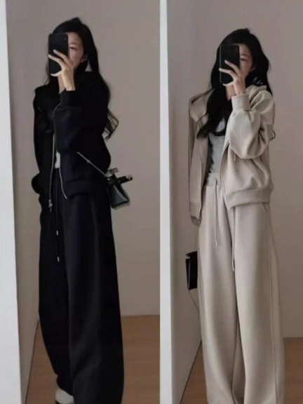 休闲卫衣连帽运动套装女2025秋冬季新款港风宽松显瘦阔腿裤两件套|undefined