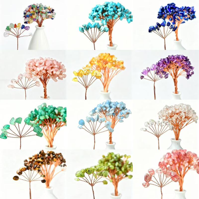 Wholesale Natural Crystal Fortune Tree Semi-Finished Product, Copper Wire Hand-Woven Crystal Tree DIY Material with Holes