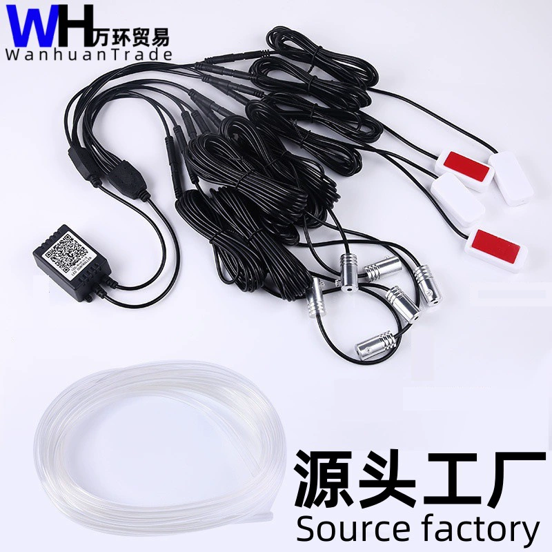 Автомобильный световой кабель с оптоволокном, холодный свет, атмосферная подсветка для автомобиля, управление через приложение, 6 м, разноцветный световой кабель с направляющей.