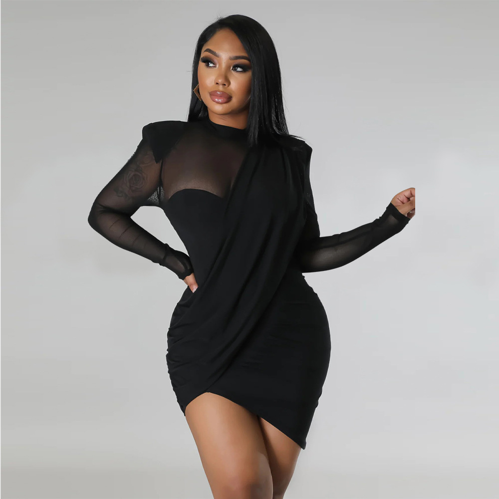 Women Mesh Stitching See-through Patch Waist Dress 17 Women Mesh Stitching See-through Patch Waist Dress