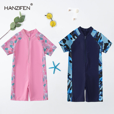 儿童泳衣男童女童中大童连体新款韩国宝宝连体速干专业温泉游泳装|ru