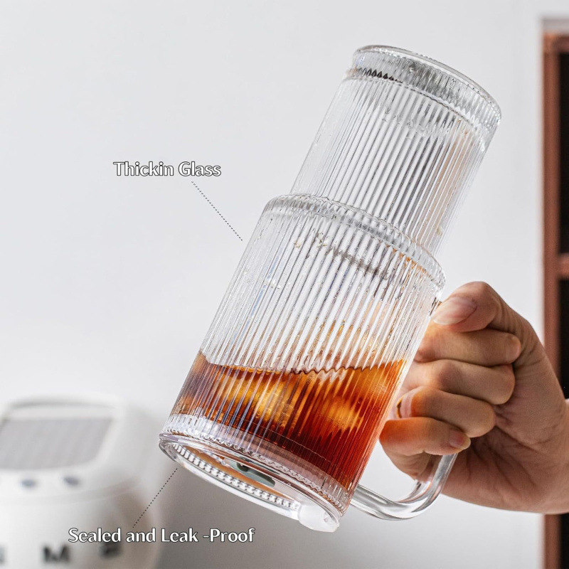 Amazon de gran capacidad con tazas de vidrio a rayas verticales de alto valor, tazas de bebidas heladas, tazas de café con latte, tazas de agua