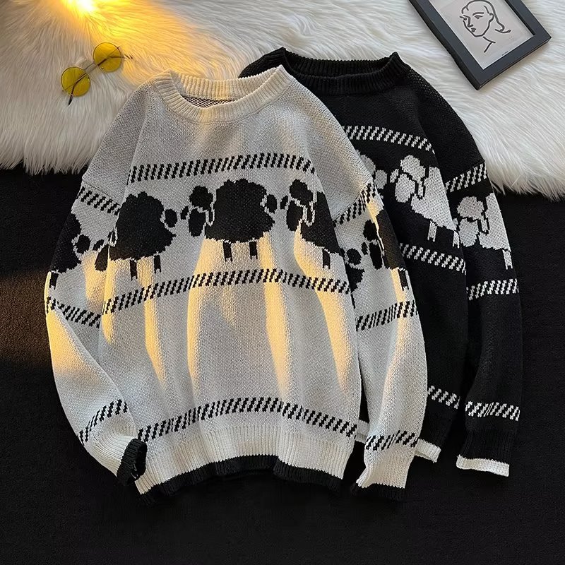 Men's Retro Jacquard Sweater For Men Loose Versatile Knit Coat_voghion.com