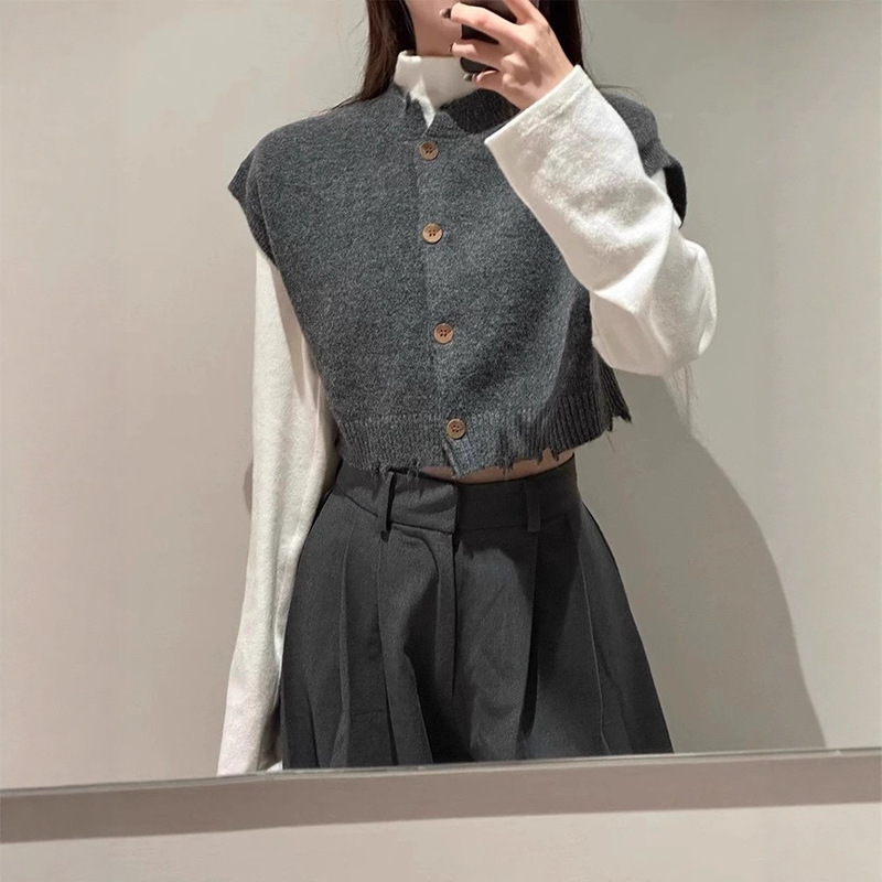 2025 Autumn and Winter New Korean Style Loose Elegant Knitted Sweater Cardigan Short Outer Sleeveless Vest Top Women's Clothing