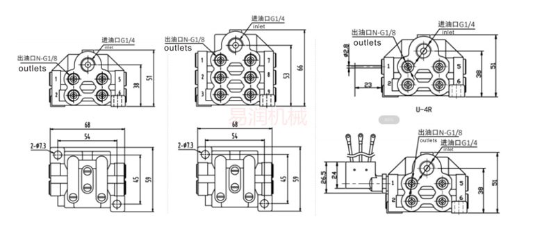 ISHAN 버터 분배 밸브 U-8R 분배기 대신 8 윤활 포인트 공압 프로그레시브 자동 오일 분리기