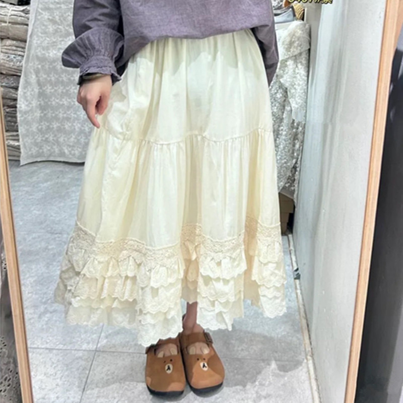 Base cute retro lace long cotton long skirt