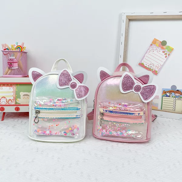 Fashion New Children's Bag Cartoon Bow Cute Cat Ear Backpack Trendy Colorful Burst Pattern Princess Bag