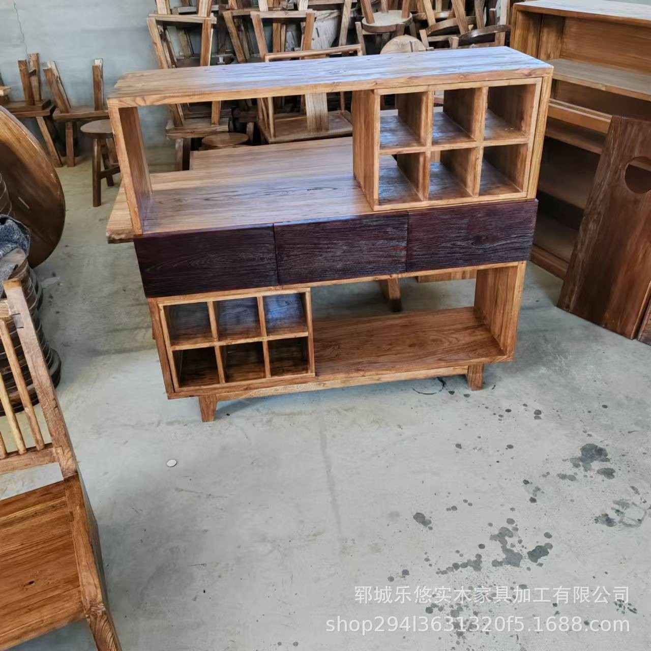 实木餐边柜侘寂风老榆木边柜厨房靠墙收纳柜原木小博古架储物柜