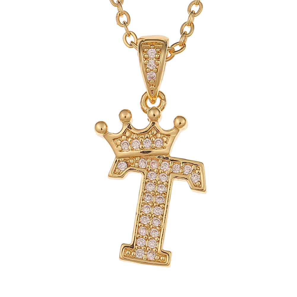 Wholesale Jewelry Crown 26 English Letter Pendant Copper Necklace Nihaojewelry display picture 13