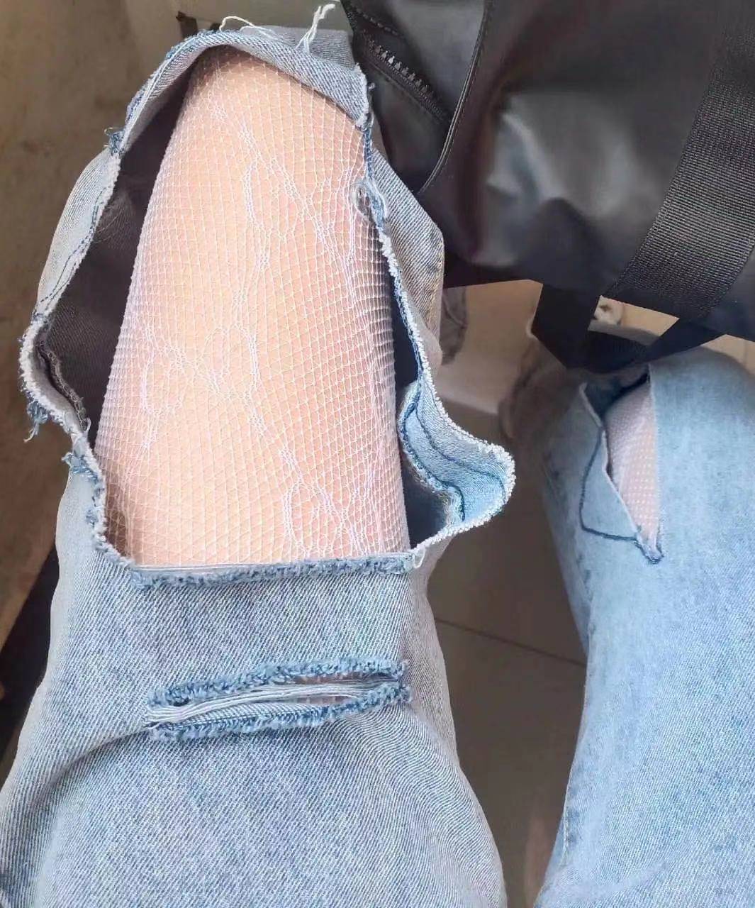 Fábrica en stock al por mayor de malla sexy JK medias negras transfronterizo Comercio exterior blanco Luna doble G pantimedias calcetines de red