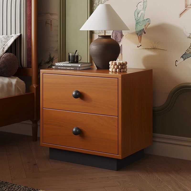 Mesita de noche de madera maciza medieval Dan Fansi Mesita de noche de dormitorio familiar de estilo retro moderno simple, pequeña sensación de alta gama