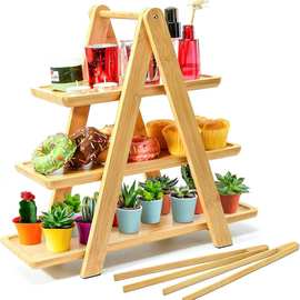 家居日用实木三层长方形餐盘置物架木质可拆装水果蛋糕甜品托盘展