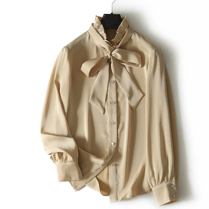 2021 New summer Ribbon Mosaic Fungus collar lady Long sleeve shirt wholesale H07ET21499
